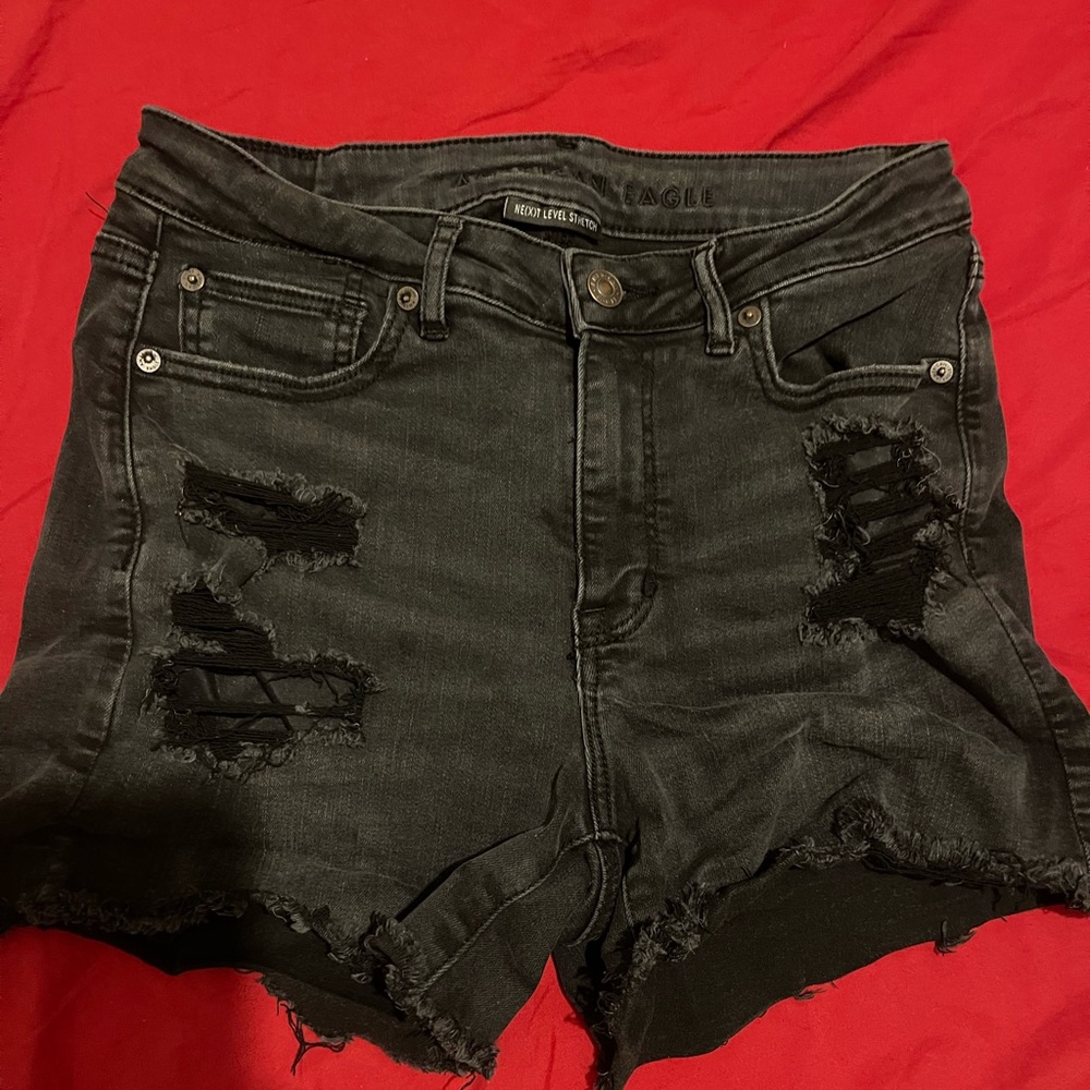 Black ripped jean shorts